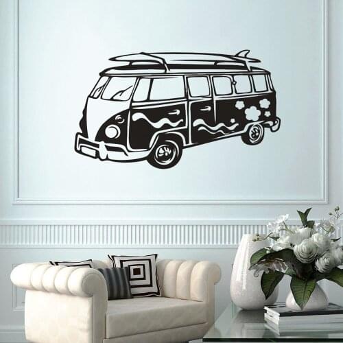 Travel Bus Design Surfing Camper Wall Sticker Car Decal Wave Camper Car Wall Poster Removable Bus Art Mural Vinyl OV494