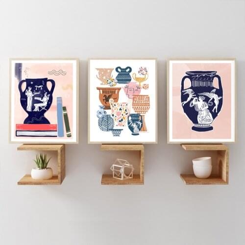 Vintage Abstract Canvas Painting,Greek Pots Print,Pottery Poster,Art Statue Colourful Wall Pictures Living Room Retro Home Decor