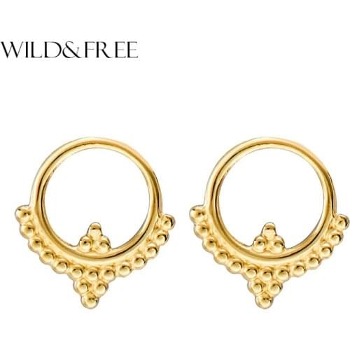Wild&Free Bohemian Gold Small Orb Stud Earrings For Women Round Circle Minimalist Beads Stud Earring Stainless Steel Jewelry