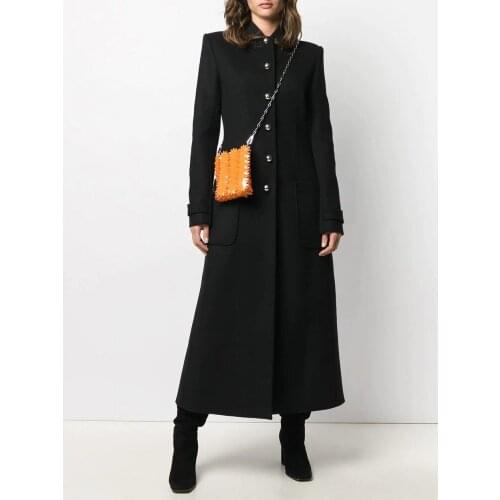 Womens Coats 2020 Autumn Winter New Brief Elegant Single Breasted Woolen Outerwear Stand Collar Black Slim X-long Wool Coat