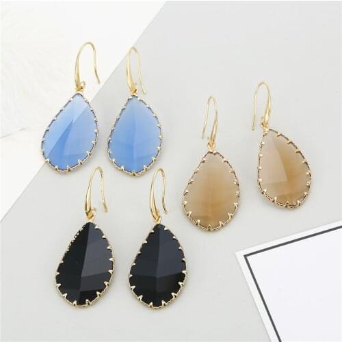 1Pair European Blue Clear Crystal Earrings For Women Female Jewelry Geometric Drop Dangle Earings Eardrop Christmas Earing E336