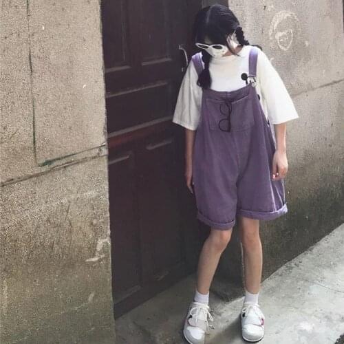 Purple jeans womens slim Jumpsuit womens casual 2021 summer solid color suspender pants Street casual pockets jeans