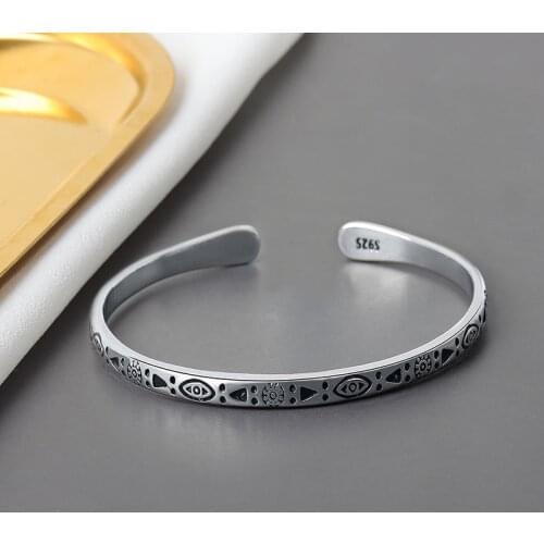 925 Sterling Silver Vintage Open Cuff Charm Bracelet &Bangle For Women Fashion Elegant Jewelry sl002