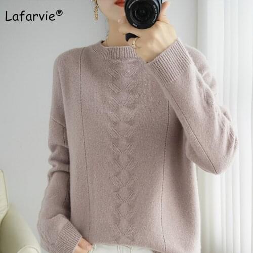 Lafarvie O Neck Knitted Wool Sweater Women blusas de inverno feminin Pullover Loose Korean Fashion Winter Clothes Oversize S-XXL