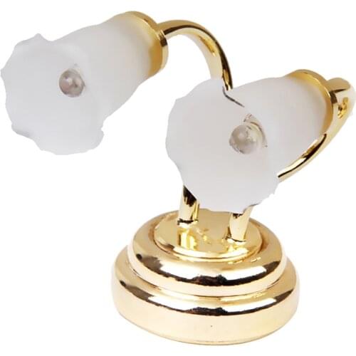 1:12 Dollhouse Miniature Double Head Flower Bud Wall Lamp Dollhouse Led Lamp Model Toys With Switch Button Dollhouse Accessories