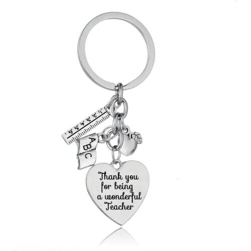 12PC Thank You For Being A Wonderful Teacher Apple Ruler ABC Book Love Heart Charm Keychain Gifts For Teacher Jewelry Key Chains