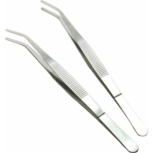 2Pcs/Lot Surgical Long Straight Stainless Steel Tweezers Toothed Hook Dental Forceps Extraction Hemostat Porcket Tool