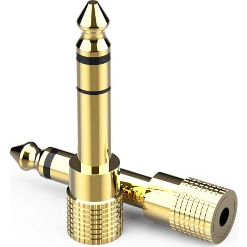 6.35mm (1/4 inch) Male to 3.5mm (1/8 inch) Female Stereo Audio Amp Guitar Adapter, 6.35 mm/ 3.5 mm Converter, 2 Pack-Gold