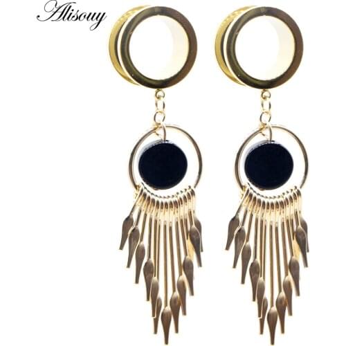 Alisouy 2pcs Button Wind Chimes Dangle Stainless Steel screw Ear Plugs Tunnels Flesh Expander stretchers Piercing Body Jewelry