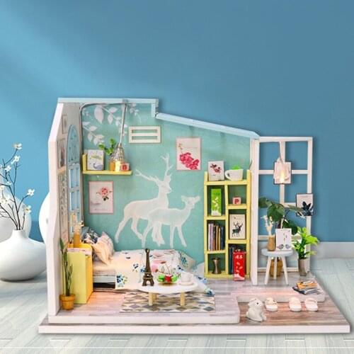 3D Wooden House DIY Miniature Dollhouse Kit Model Building Roombox New Year Birthday Gift Toys For Children Doll House Furniture