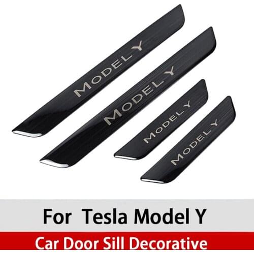 4Pcs/Set Car Door Threshold Sill Plate Protection Sticker For Tesla Model Y Car Pedal Stickers 3 Colors