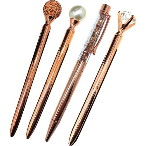 4pcs Writing Ballpoint Pens Rhinestone Crystal Glass Diamond Decoration for School Office Home Supplies Children Students Gifts
