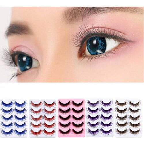 5Pairs Colorful Long Thick Fake Eye Lash Makeup Stage Party Eyelash Extension Fluffy Long Lashes Nature Eye Makeup Tools