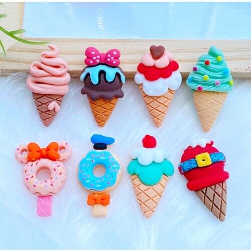 8Pcs New Mini Cute Simulation Ice Cream Flat Back Resin Cabochons Scrapbooking DIY Jewelry Craft Decoration Accessorie Q20
