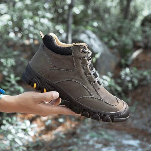 New Genuine Leather Men Boots Outdoor Mens Hiking Shoes Climbing Comfortable Non-slip Footwear Hot-sale Trekking Mens Sneakers