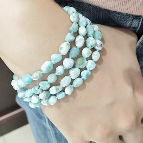 LiiJi Unique Blue Larimar Nugget Shape 4row Magnet Clasp Bracelet 7.5 inches Fashion Trendy Jewelry for Men/Women Dropshipping