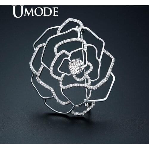 UMODE White Gold Flower Brooches Vintage Suit Pins Crystal Cubic Zirconia Brooches Women Luxury Jewelry Accessories UX0017B