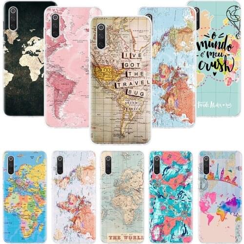 World map Case for Xiaomi Redmi Note 10 9 9S 8 7 6 8T 8A 7A 6A S2 K30 K20 MI 9 8 CC9 F1 Lite Pro Soft TPU Phone Cover