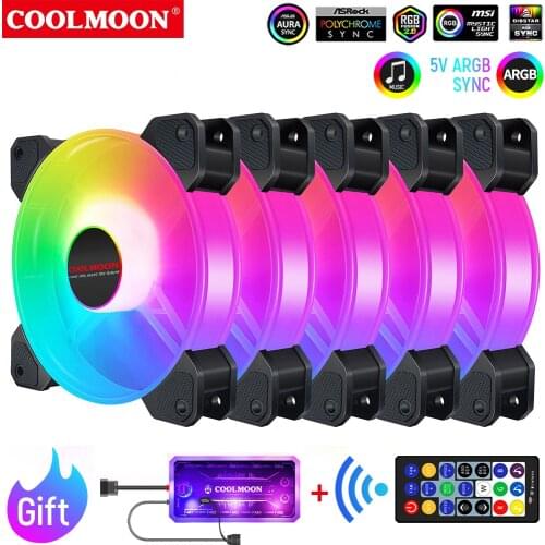 COOLMOON Computer Case Cooling Fan Speed Adjust Mute PC CPU Cooler Gamer Cabinet Cool down ARGB With IR Remote 12cm RGB Heatsink
