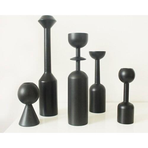 Wooden Candlestick Candle Desktop Decoration Holder Black Bougie Seat Vintage Retro Style Classic Table Home Decoretion
