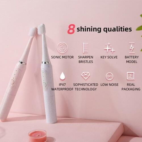 Electric Toothbrush Couple Ultrasonic Adult Soft Hair Automatic 2 Brush Head Travel Set IPX7 Waterproof Replaceable AA Battery