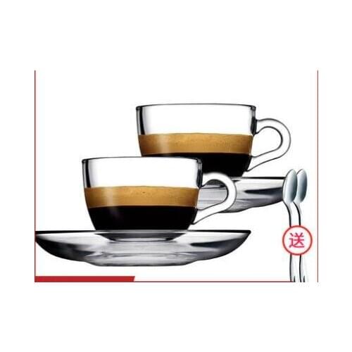 Imported glass espresso cup set household European style coffee cup with saucer and spoon transparency teacup tea set 2pcs