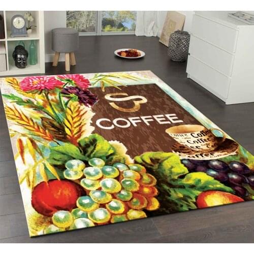 Coffee and Fruit Pattern Kitchen Carpet, Fan carpet anti-slip floor carpet, teenagers carpet area rugs