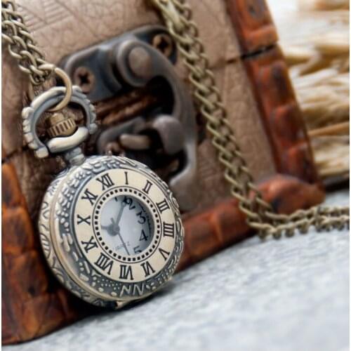 Fashion Vintage Pocket Watch Alloy Roman Number Dual Time Display Clock Necklace Chain Watches Birthday Gifts Watch
