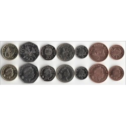 Guernsey Coins 7 Pieces 1 Set Europe Coins New Original Coin UNC Commemorative Edition 100% Real EU