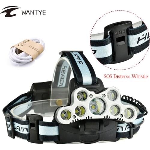 Powerful LED Headlight 20000LM 5XML T6+2R5 USB Rechargerable Headlamp LED Torch 6Mode Fishing Head Light Lamp 18650