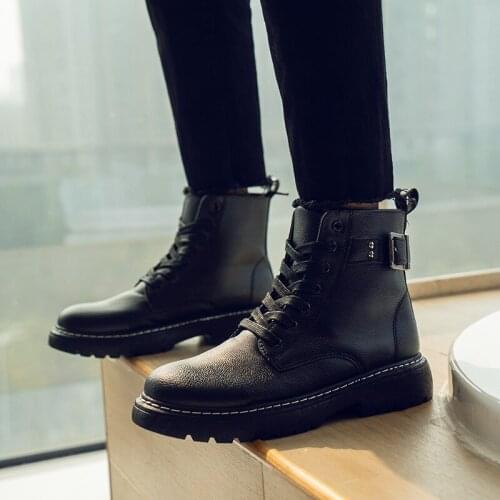 High Quality Leather Autumn Winter Men Boots Warm Plush Snow Boots Outdoor Fur Motorcycle Boots Ankle Boots Mens Shoes Size 44