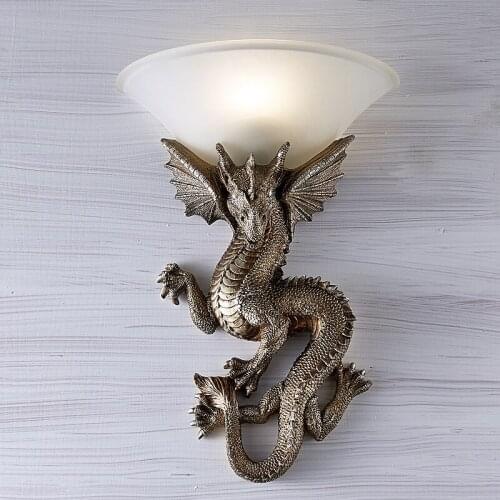 Dragon Wall Lamp Dining Room Living Room Bedroom Bedside Aisle Decorative Resin Lamp Background Wall Nordic Creativity E27