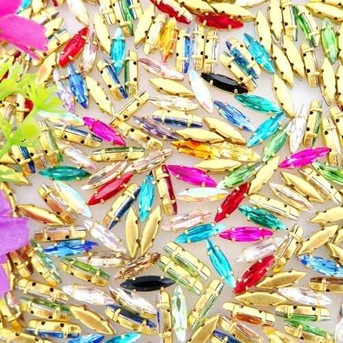 Navette horse eye shape glass Crystal jelly candy AB 4*15mm 50pcs/bag gold claw settings Sew on rhinestone beads accessories diy