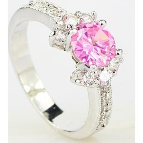 New Hot Sale European and American Princess Ring Pink Zircon Engagement Hand Jewelry Rings for Women