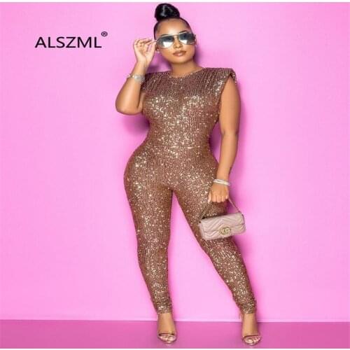 O Neck Sleeveless Skinny Jumpsuits Flash Chip Sheath Bodysuits Sexy Tight Club Party Bodysuits