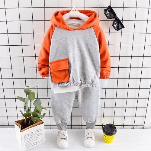 Boys Clothes Fashion Patchwork Boy Suit Set Casual Kids 0-4 T Costume Girls Autumn Clothing Set Hooded Sweater Long Pants 2pcs