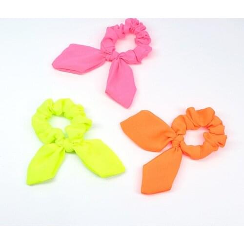Geebro New Bowknot Elastic Hair Band For Women Girls Solid Color Scrunchies Hair Ties Ponytail Holder Headband Fluorescent Color