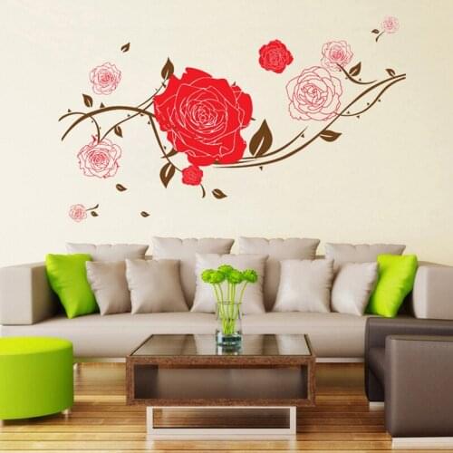 Romantic love Red rose flower wall sticker PVC Material DIY wall decals For Living room sofa background wall decor sticker