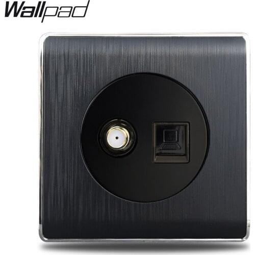 Satellite Data Cat6 Port Wallpad Satin Black Plastic Panel Satellite Cable Computer Data Jack Cat6 Wall Socket