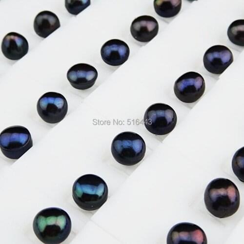 2014 New Arrival Fashion Jewelry Real 100pcs 7m Natural Freshwater Black Pearls Silver P Women Stud Earrings Wholesale Lots A092