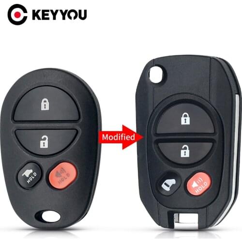KEYYOU Modified Remote Key Shell Fob Replacement Flip 4 Buttons For Toyota Sienna Avalon Solara Sequoia Highlander 2004-2016