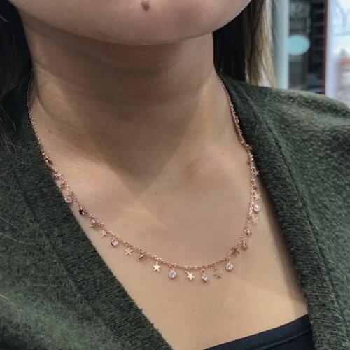 Tweens Cubic Zirconia Star Trend Sequin Chain Silver Necklace