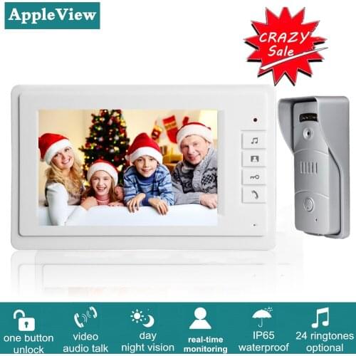 Video Door Phone Doorbell Wired Video Intercom System 7-inch Color Monitor and 1200TVL HD Camera with Door Unlock Night Vision