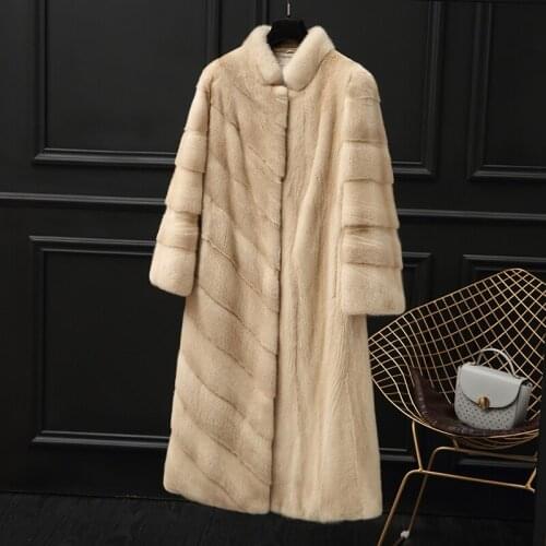 Flying lady off season promotion in 2021 mink coat womens whole mink long collar imported mink fur grass repair