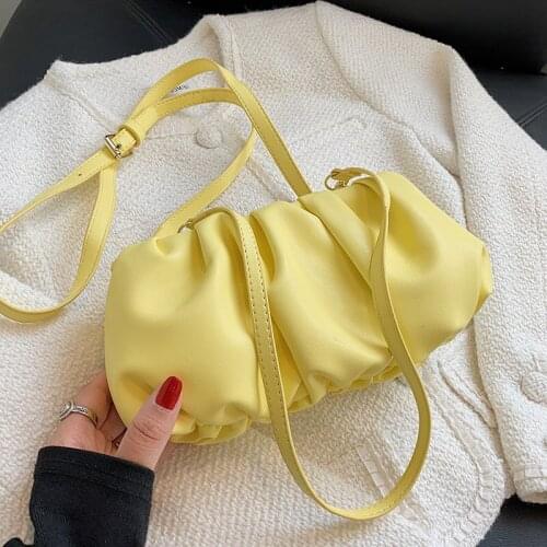 Folds Small Soft PU Leather Women Handbag and Purses Tends Shoulder Crossbody Bag 2021 Luxury Designer Luxury Yellow White