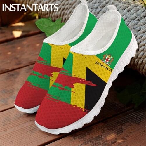 INSTANTARTS Fashion Jamaica Printed Ladies Flat Shoes Outdoor Breathable Mesh Sneakers for Women Lightweight Slip-on Loafers Hot
