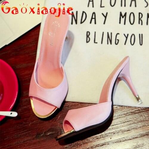 Gaoxiaojie Candy Color Women Slippers 2021 New Summer Sexy One Word Band Simple Style Sandals 8CM Ladies Street High Heel Shoes