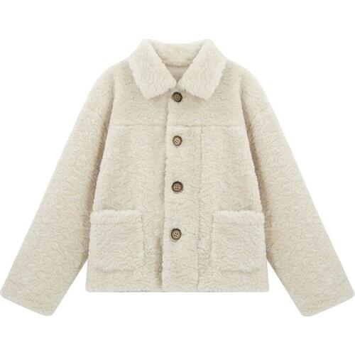 Lamb Wool Coat Women Winter 2021New Fashion Thick Warm Short Outerwear Lapel All-Match Plush Coat Loose Casual Fake Fur Jacket