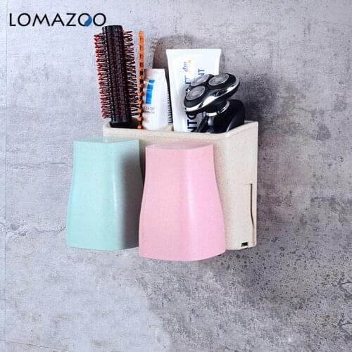 1 Set 2/3/4 People Wheat Straw Family Toothbrush Holder With Cups Storage Basket Wall Mount Suction Bathroom Accessories Set