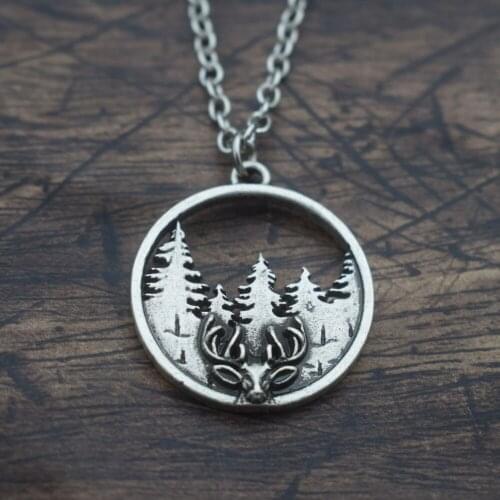 12pcs Christmas landscape pine tree Mountain Deer Necklace camping jewelry